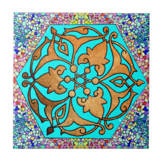 Star of David Turquoise Floral Tile