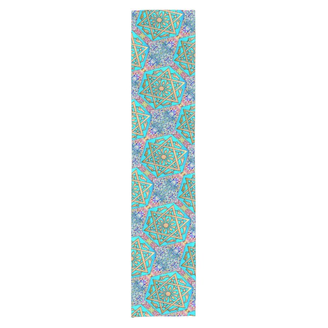 Star of David Turquoise Short Table Runner (Front)