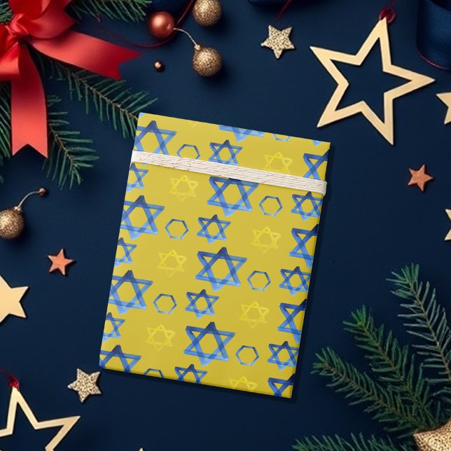 Star Of David Watercolor Artistic Pattern Wrapping Paper (Creator Uploaded)