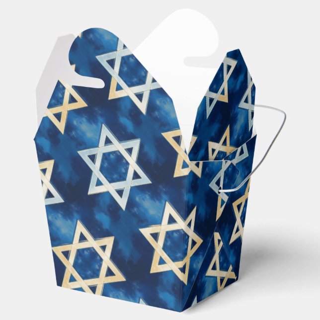 Star of David Watercolor Blue Custom  Favor Boxes (Opened)