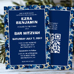 Star of David Watercolor Custom QR Bar Bat Mitzvah Invitation<br><div class="desc">Perfect card to announce a bat mitzvah, bar mitzvah or other Jewish celebration! Star pattern for you on the front and back side! FULLY CUSTOMIZABLE! Click on “Personalize” above to edit the text on the front and back and add your link to the QR code. Click "edit using design tool"...</div>