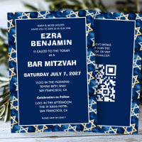 Star of David Watercolor Custom QR Bar Bat Mitzvah