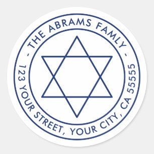 Star of David white blue minimalist return address Classic Round Sticker