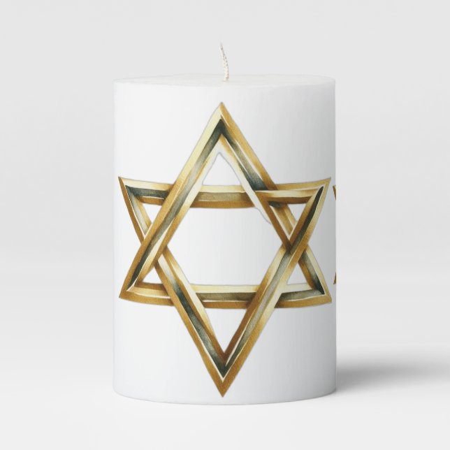 Star Of David White Gold Pillar Candle (Front)