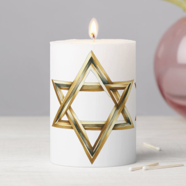 Star Of David White Gold Pillar Candle (In Situ)