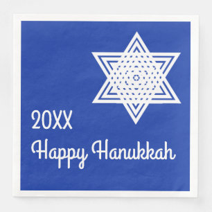 Star of David White on Blue Background Hanukkah Pa Paper Dinner Napkins