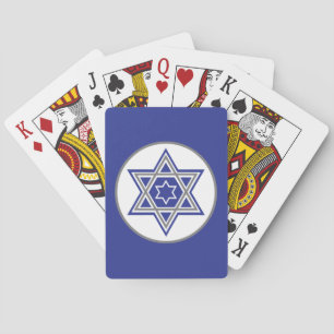 Star of David White on Blue Background Poker Cards