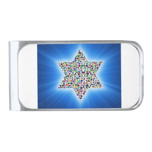 Star of David with Gemstones Silver Finish Money Clip