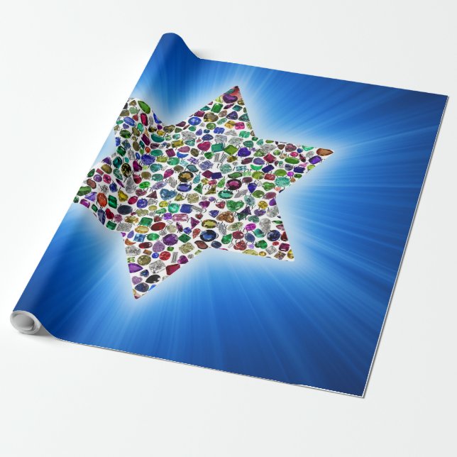 Star of David with Gemstones Wrapping Paper (Unrolled)