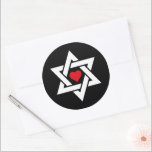 Star of David with Red Heart Classic Round Sticker<br><div class="desc">A cool design based on the Star of David, with interlocking equilateral white triangles and a bright red heart in the center. Honoring the Jewish community with a message of love in the middle. The background color is currently set on black but can be changed with the customization tools if...</div>