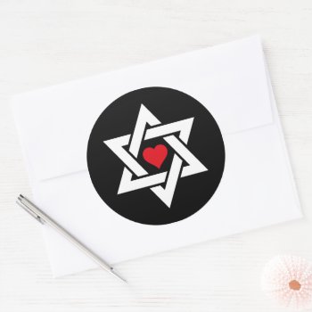 Star Of David With Red Heart Classic Round Sticker by Classicville at Zazzle
