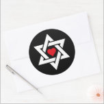 Star of David with Red Heart Classic Round Sticker<br><div class="desc">A cool design based on the Star of David, with interlocking equilateral white triangles and a bright red heart in the center. Honoring the Jewish community with a message of love in the middle. The background color is currently set on black but can be changed with the customization tools if...</div>