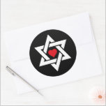 Star of David with Red Heart Classic Round Sticker<br><div class="desc">A cool design based on the Star of David, with interlocking equilateral white triangles and a bright red heart in the center. Honoring the Jewish community with a message of love in the middle. The background color is currently set on black but can be changed with the customization tools if...</div>