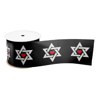 Star Of David With Red Heart In The Middle Jewish Satin Ribbon by Classicville at Zazzle