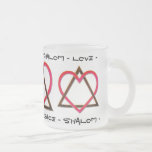 Star of David's Love Frosted Glass Coffee Mug<br><div class="desc">This frosted glass mug is delightfully different - feminine w/o being overly girlie, featuring Leslie Sigal Javorek's original digital design of a Star of David comprised of a cerise colored triangle and interlocking medium brown heart.</div>