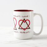 Star of David's Love (Mug) Two-Tone Coffee Mug<br><div class="desc">This white ceramic mug with a burgundy interior,  is delightfully different - feminine w/o being overly girlie,  featuring Leslie Sigal Javorek's original digital design of a Star of David comprised of a cerise colored triangle and interlocking medium brown heart.</div>