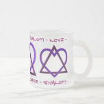 Star of David's Love v2 Frosted Glass Coffee Mug<br><div class="desc">This frosted glass mug is delightfully different - feminine w/o being overly girlie, featuring Leslie Sigal Javorek's original digital design of a Star of David comprised of a plum colored triangle and interlocking pearly periwinkle blue heart.</div>