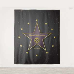 Star of Fame Birthday Backdrop Banner Gold Balck