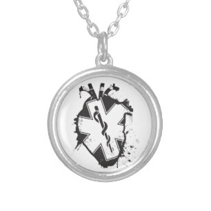 star of life anatomical heart silver plated necklace