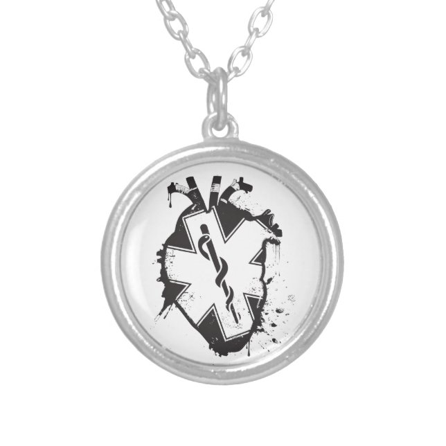 star of life anatomical heart silver plated necklace (Front)