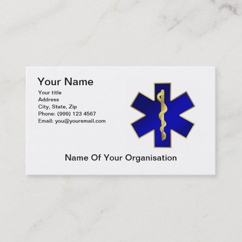 Star of Life Business Card, double sided.