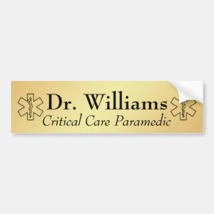 Star of Life EMT Paramedic Personalized EMS Gold Bumper Sticker