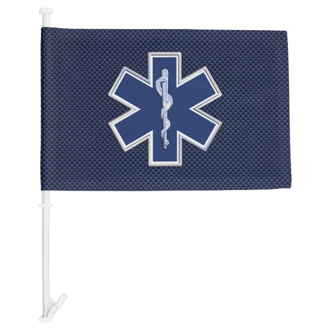 Star of Life Paramedic Carbon Fiber Style Car Flag (Front)