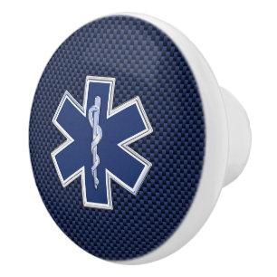 Star of Life Paramedic Carbon Fiber Style Ceramic Knob