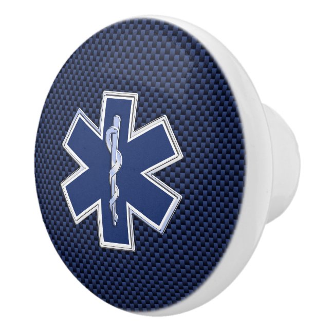 Star of Life Paramedic Carbon Fiber Style Ceramic Knob (Right)