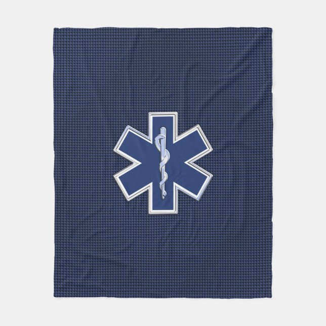 Star of Life Paramedic Carbon Fiber Style Fleece Blanket (Front)
