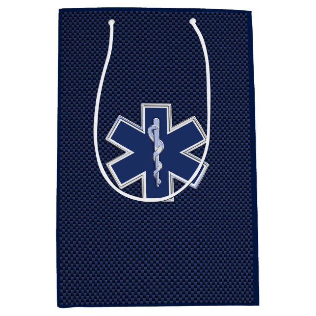 Star of Life Paramedic Carbon Fiber Style Medium Gift Bag (Front)