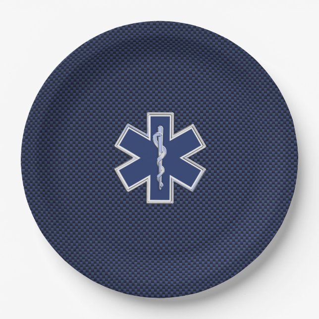 Star of Life Paramedic Carbon Fiber Style Paper Plates (Front)
