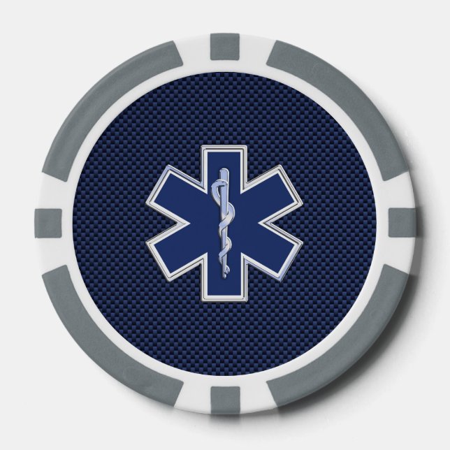 Star of Life Paramedic Carbon Fiber Style Poker Chips (Front)