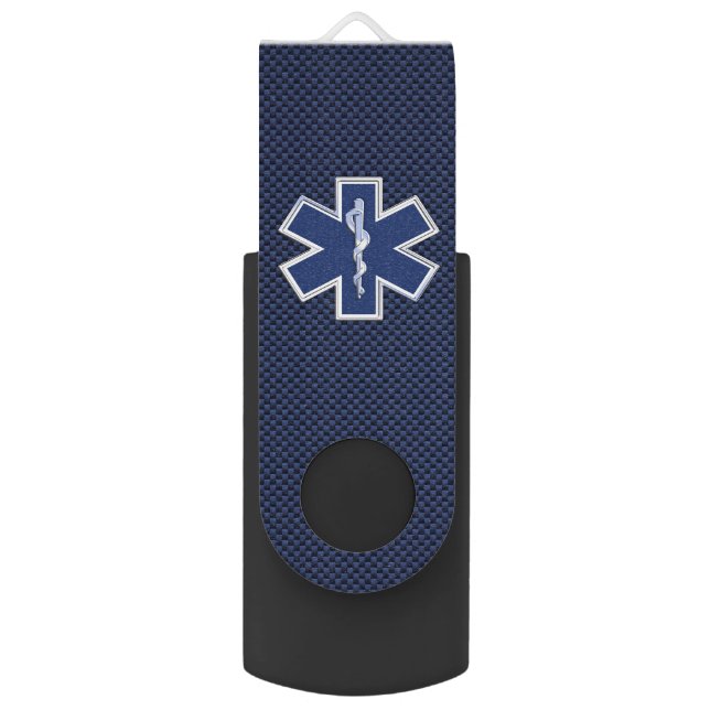 Star of Life Paramedic Carbon Fiber Style USB Flash Drive (Front Vertical)