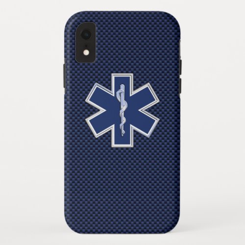 Star of Life Paramedic Emergency Blue Carbon Style iPhone XR Case