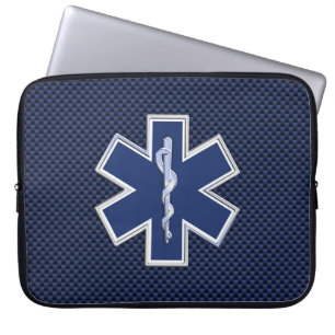 Star of Life Paramedic Emergency Blue Carbon Style Laptop Sleeve