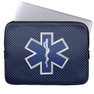 Star of Life Paramedic Emergency Blue Carbon Style Laptop Sleeve
