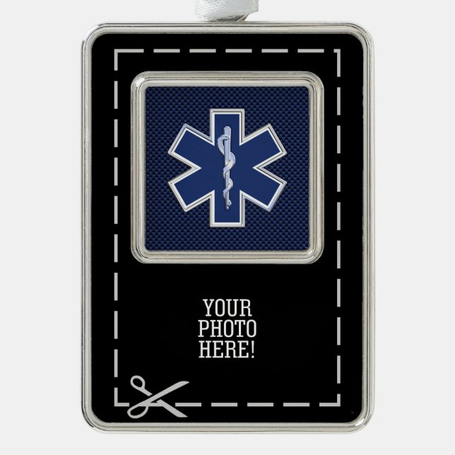 Star of Life Paramedic Emergency Blue Carbon Style Ornament (Front)