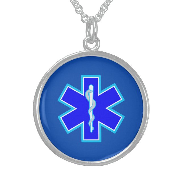 Star of Life Paramedic Emergency Medical Services Sterling Silver Necklace (Front)