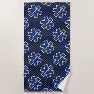 Star of Life Paramedic EMS on Blue Carbon Decor Beach Towel