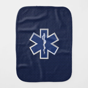 Star of Life Paramedic EMS on Blue Carbon Fiber Burp Cloth
