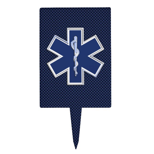 Star of Life Paramedic EMS on Blue Carbon Fiber Cake Topper (Front)