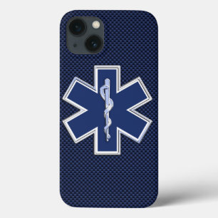 Star of Life Paramedic EMS on Blue Carbon Fiber iPhone 13 Case