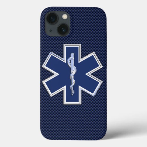Star of Life Paramedic EMS on Blue Carbon Fiber iPhone 13 Case