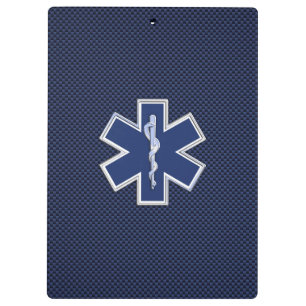 Star of Life Paramedic EMS on Blue Carbon Fiber Clipboard