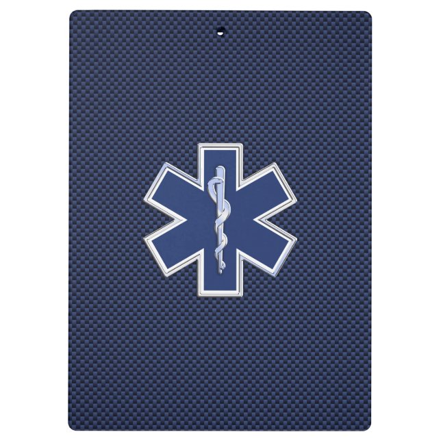 Star of Life Paramedic EMS on Blue Carbon Fiber Clipboard (Back)
