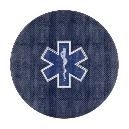 Star of Life Paramedic EMS on Blue Carbon Fiber Cutting Board