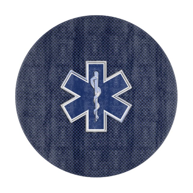 Star of Life Paramedic EMS on Blue Carbon Fiber Cutting Board (Front)