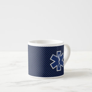 Star of Life Paramedic EMS on Blue Carbon Fiber Espresso Cup