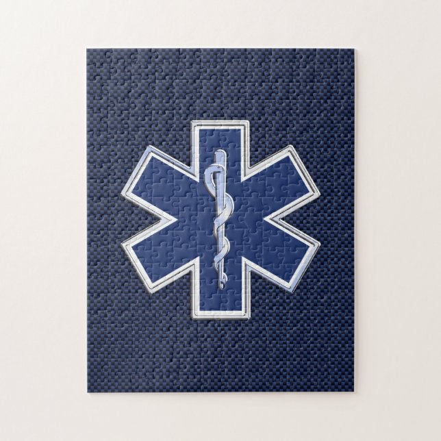 Star of Life Paramedic EMS on Blue Carbon Fiber Jigsaw Puzzle (Vertical)